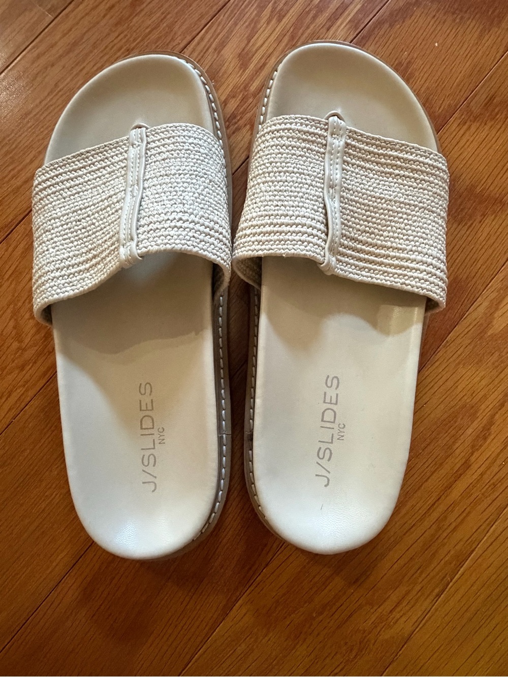 J/Slides NYC Ivory Woven Flat Slide Sandals Size 8